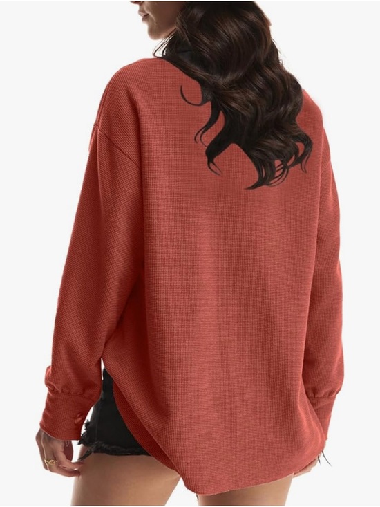 Rust Waffle Knit Button-Up Shacket - Picture 4 of 4